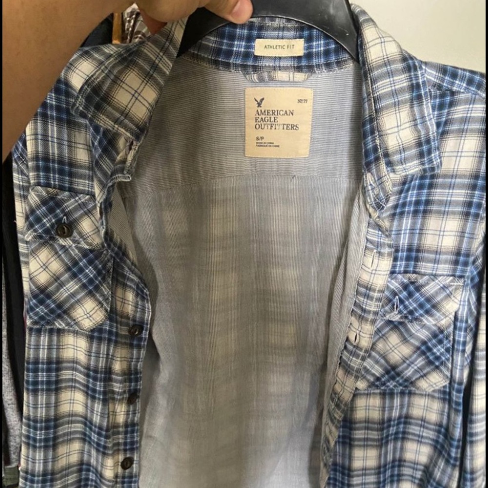 American eagle men plaid button down shirt blue